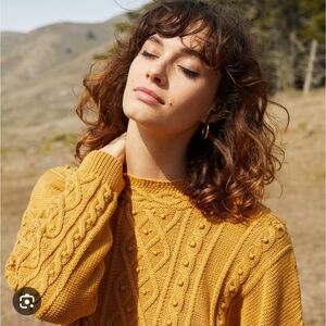 Amour Vert Cable Knit Sweater in Mustard, 100% Organic Cotton, Size XS